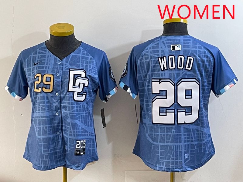 Women Washington Nationals #29 Wood Blue Joint Name 2025 Nike MLB Jersey style 2->women mlb jersey->Women Jersey